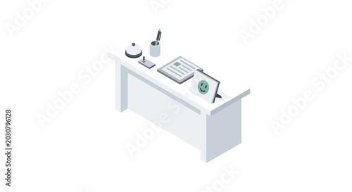 Photos A clean isometric illustration of a modern office reception desk setup