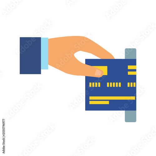Hand Inserting Credit Card into ATM Slot Vector Illustration