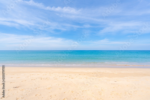 Beautiful sandy beach and sea with clear blue sky background Amazing beach blue sky sand sun daylight relaxation landscape view in Phuket island Thailand for Summer and travel background