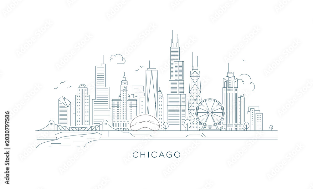 Obraz premium Minimal line art illustration of the Chicago skyline