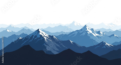 Quadro em tela Majestic snow capped mountain range landscape illustration.