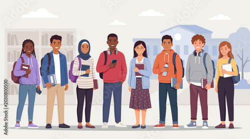 Diverse Group of Young Adults Standing Outdoors.