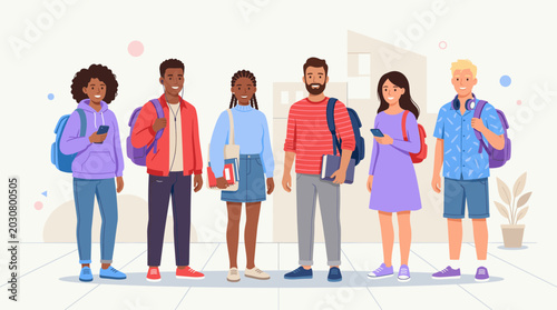 Diverse Group of Young Adults Standing Together.
