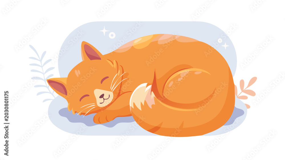 Fototapeta premium Cute Sleeping Orange Cat Cartoon Illustration