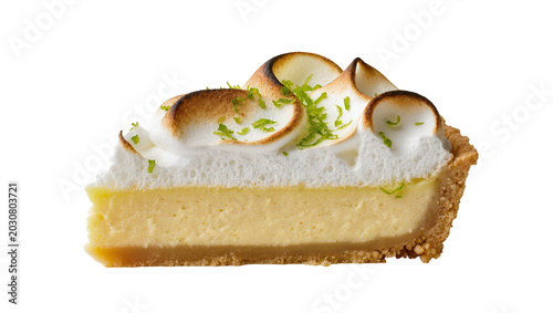 Bild auf Leinwand Slice of Key Lime Pie with Torched Meringue and Lime Zest
