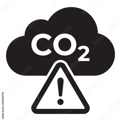 Fotografie Carbon dioxide gas symbol with a warning sign and cloud icon representing pollut