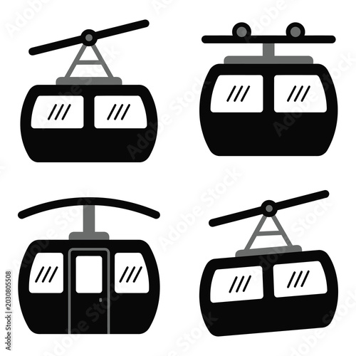 Fotografia Set of four black cable car gondola cabin icons for transportation and travel co