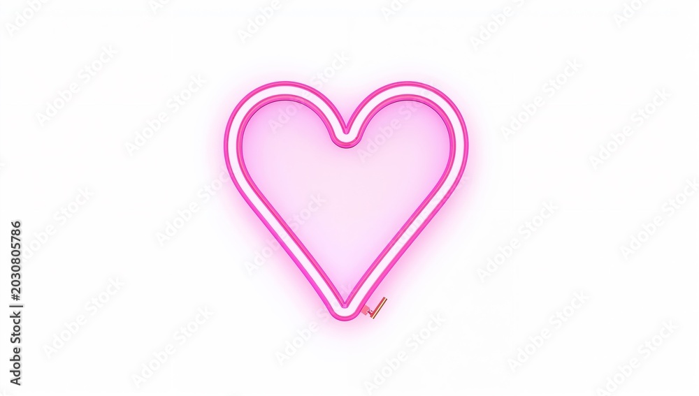 Fototapeta premium Bright Pink Neon Heart Sign on White Background for Romantic Decor