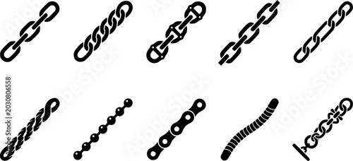 Chain Silhouette Icons – Industrial Metal Link Vector Bundle
