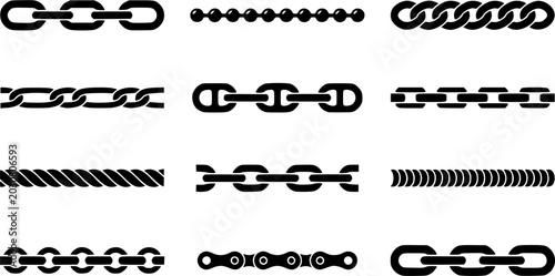Chain Silhouette Icons – Industrial Metal Link Vector Bundle