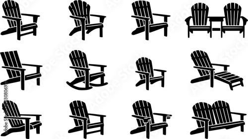 Adirondack Chair Silhouette Icons – Classic Outdoor Furniture Vector Bundle