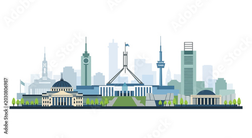 Foto Canberra Skyline Silhouette, Parliament House, Australia Landmark