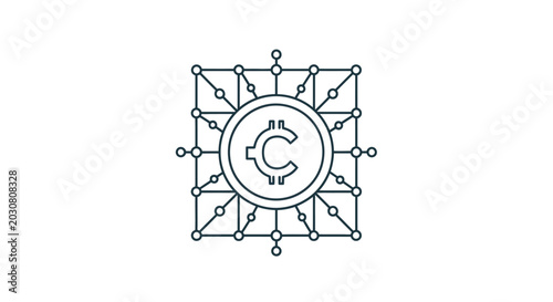 Photos A minimalist line art icon representing a digital currency network structure