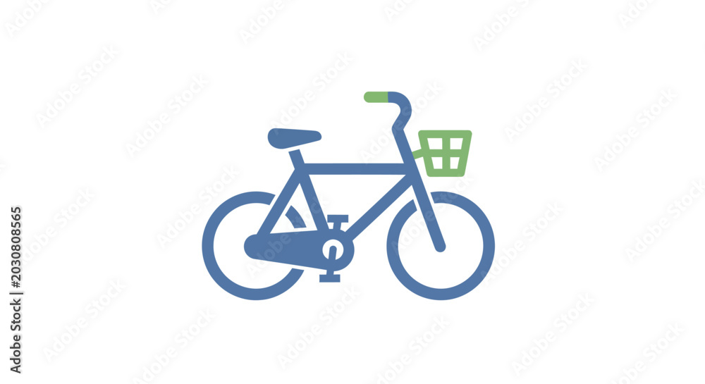 Fototapeta premium A simple flat vector illustration of a blue bicycle with a green basket