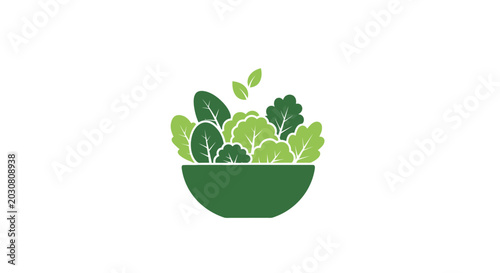 Fotografía A simple flat vector illustration of a bowl filled with fresh green salad leaves