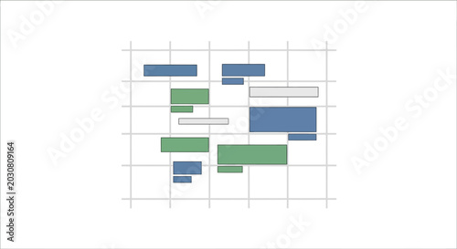 A digital project management chart showing various task bars on a grid background