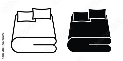 Bed linen icon solid Icon Design Concept. Line iconsaging design Vector illustrationsn with pillows icon solid Icon Design Concept. Line icons