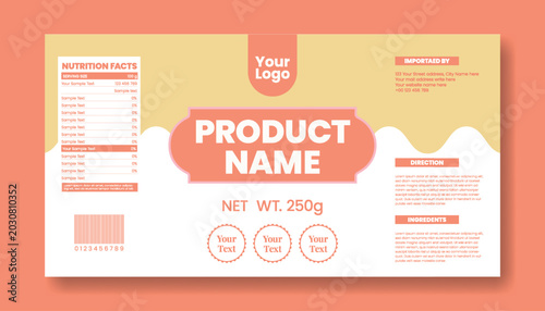 Cuadro en lienzo Product packaging label template with nutrition facts barcode and direction fiel