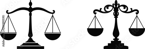 Tableau sur toile Justice balance scale icons, legal equality symbol collection, courtroom law emb