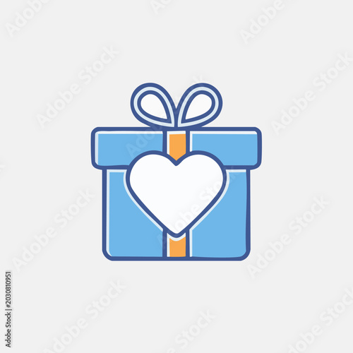 Blue gift box with white heart and ribbon.