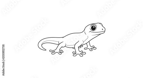 Fotografi Cute Gecko Lizard Line Art Illustration, Isolated on White Background