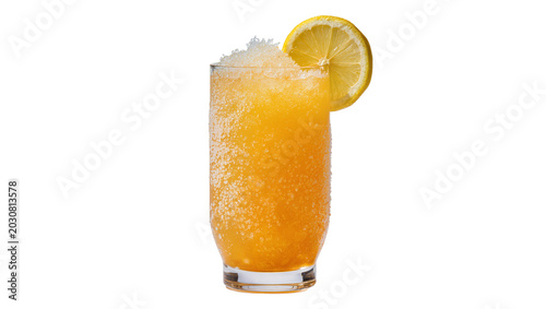 Foto Orange slushy drink with lemon slice and ice
