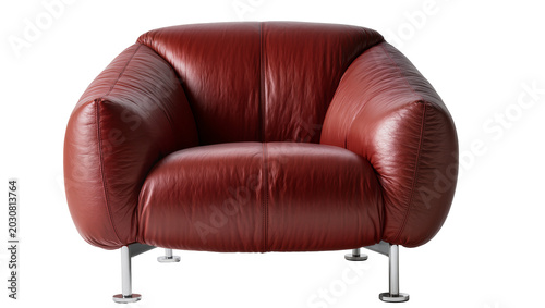 Tablou pe pânză Plush red leather armchair with curved arms and metal legs