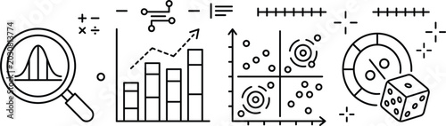Tableau sur toile Statistical analysis probability theory and data analytics line icon set for mat