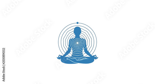 Canvas Print A blue silhouette of a person sitting in a meditative pose with circular energy