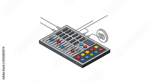 Obraz na płótnie An isometric illustration of a professional audio mixing console with colorful b
