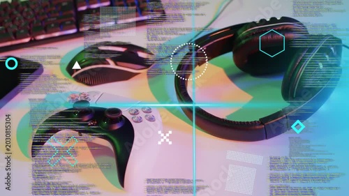 On load HUD elements sweeping over desk, crosshair aligning controller, headset, highlighting link