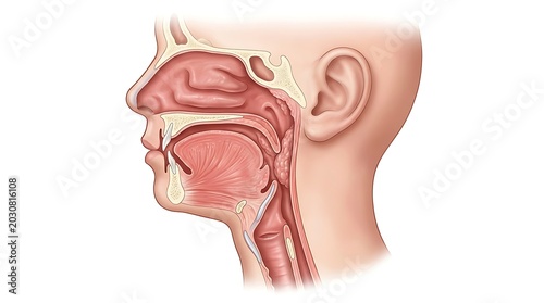 Sagittal cross section of human head and neck anatomy