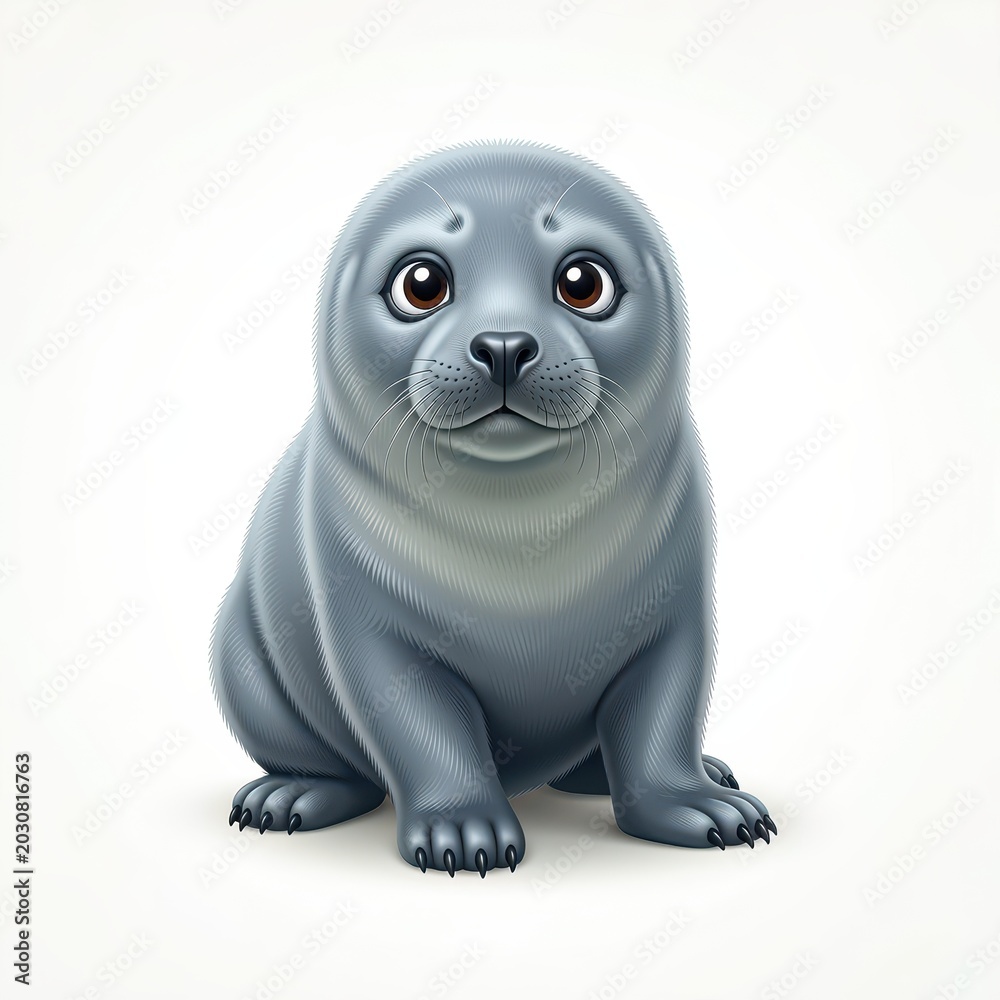 Fototapeta premium Cute Baby Seal Pup Sitting Upright with Big Eyes