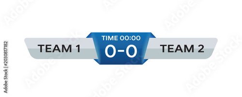 Foto Soccer match scoreboard graphic with team names, scores, and time displayed on a checkerboard background
