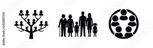 Принти на полотні Family tree, multi-generational family, and community group vector icons set
