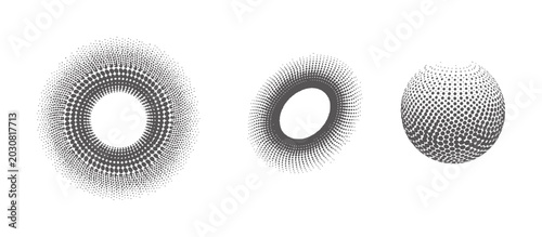 Obraz na plátně Three abstract grey dot patterns torus sphere shapes