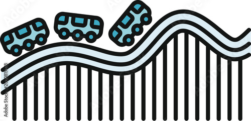 Quadro su tela Roller coaster cars traveling on a wavy track, depicting thrill and excitement