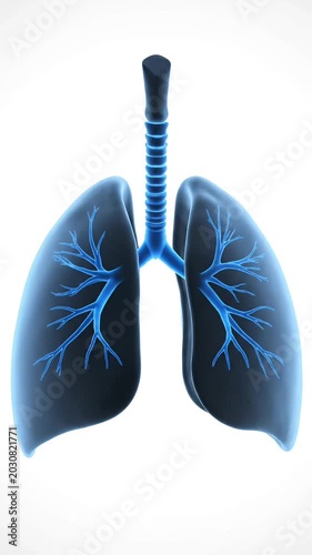 3D Human Lungs Anatomy Animation with Glowing Blue Bronchial Tree - Respiratory System Medical Visualization
