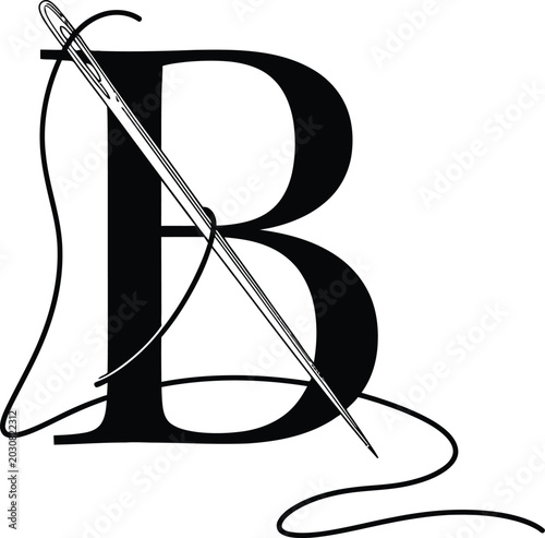 Cuadro en lienzo Large letter B with a sewing needle and thread  sewing notion