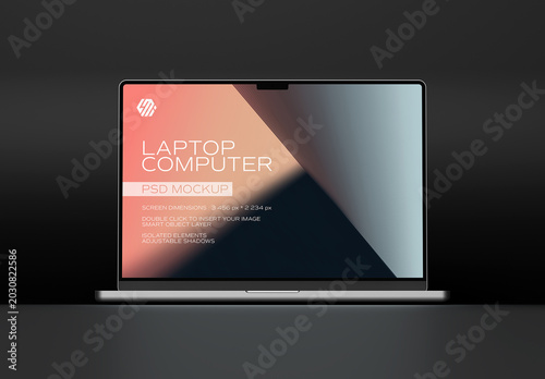 Silver Laptop with Soft Shadow on Black Background Mockup