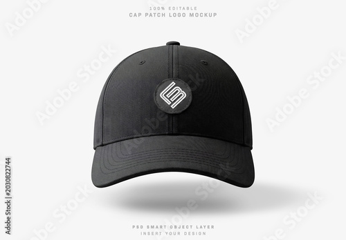 Fully Editable Floating Black Cap Mockup Isolated on White