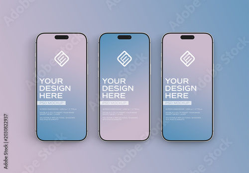 Three Colored Smartphones Isolated on Editable Background with Shadow Mockup