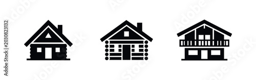 Quadro su tela Wooden house and log cabin icon set