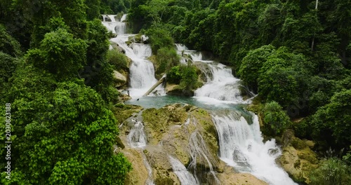 Drone view of waterfalls that so-called stairway to heaven, the Aliwagwag Falls. Mindanao, Philippines.