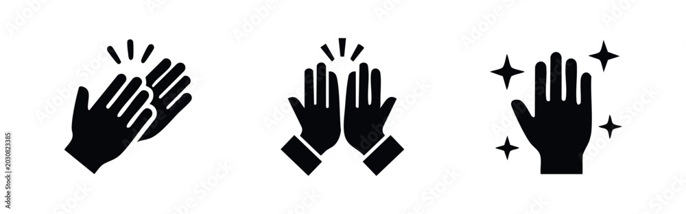 Obraz premium Hands, Applause and High Five Icons Set, Celebration and Hygiene Symbols
