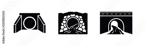 Foto Underground Tunnel and Drainage System Icons Set, Construction and Infrastructur