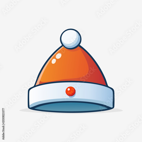 Cartoon orange Santa hat with white pom pom isolated on a light background.