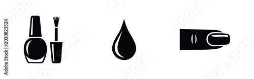 Tableau sur toile Nail polish and care icons, including bottle, liquid drop, and painted toenail