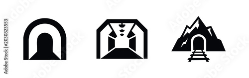 Εκτύπωση καμβά Tunnel and mine icons set, depicting various underground passages and entrances