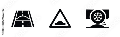 Vászonkép Speed bump and road hump icons for traffic calming and road safety